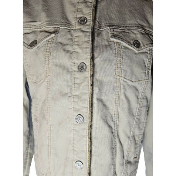 Gap Women's SZ L Corduroy Sherpa Lined Trucker Jacket Cream Beige Ivory Vtg Flaw - Picture 4 of 12